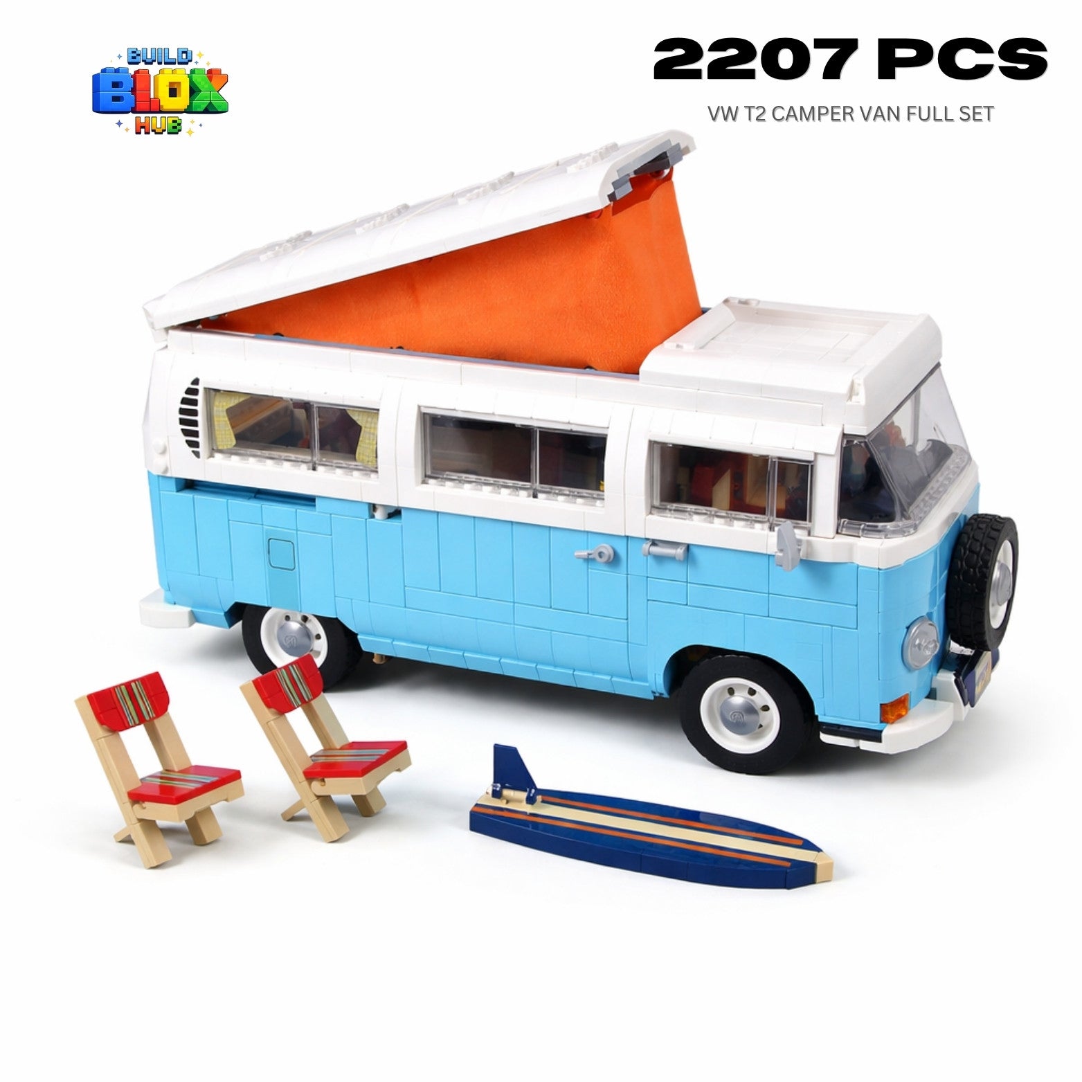 Volkswagen T2 Camper Van Building Block Set – 2207 Pieces