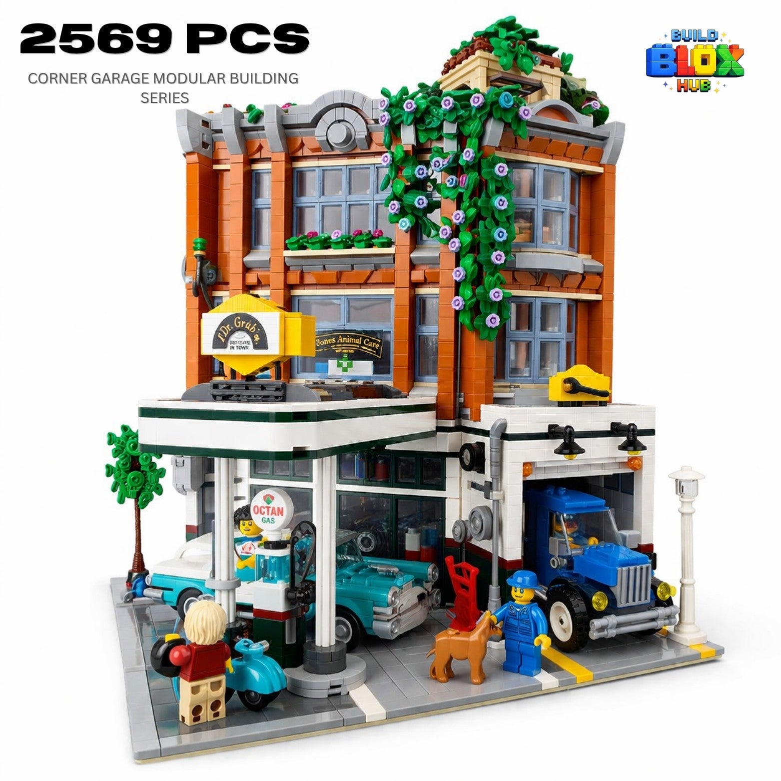 Corner Garage Modular Building Set – 2569 Pieces